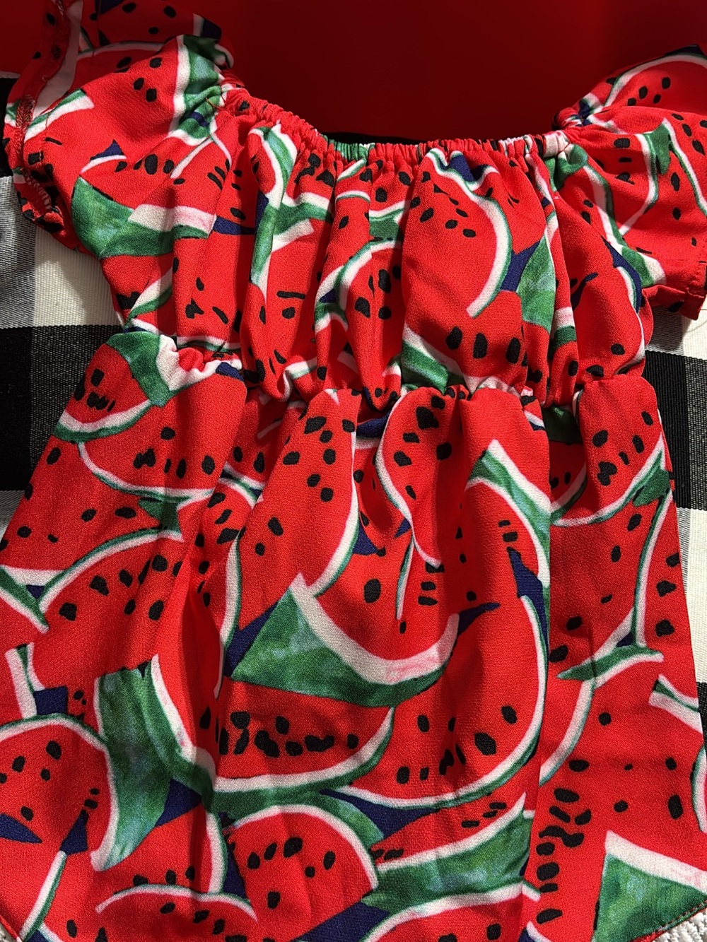 Girls Red Watermelon Print One-Piece Swim Dress